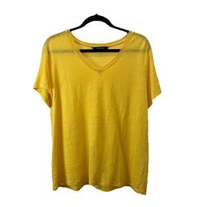 Charlie B Yellow V Neck 100% Linen Short Sleeve Top Beachy Womens Size XL